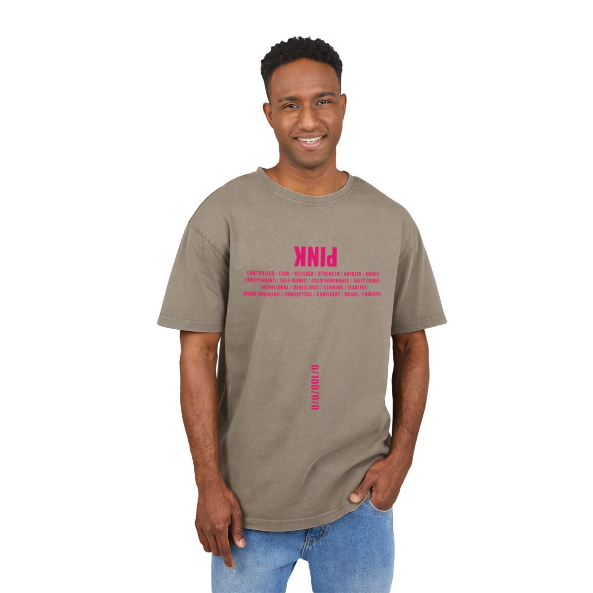 Khaki Tee / PINK text