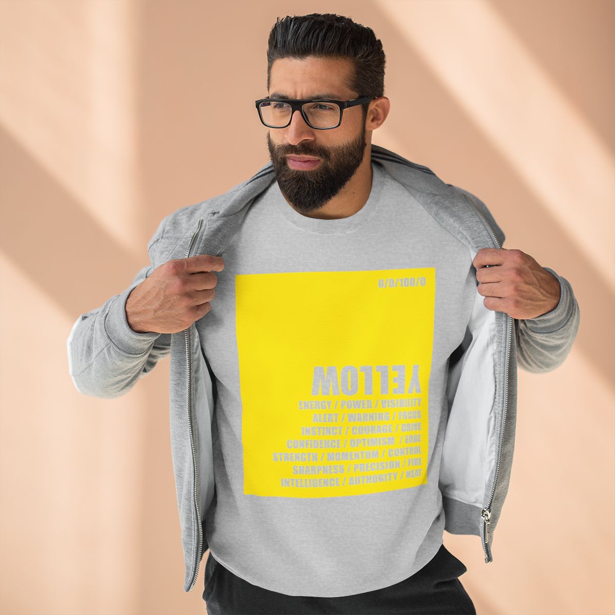 Grey sweatshirt / yellow logo