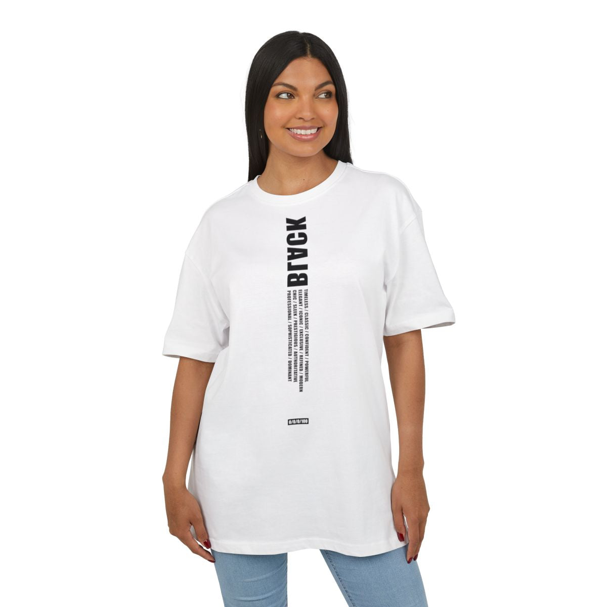 White Tee / Black long text