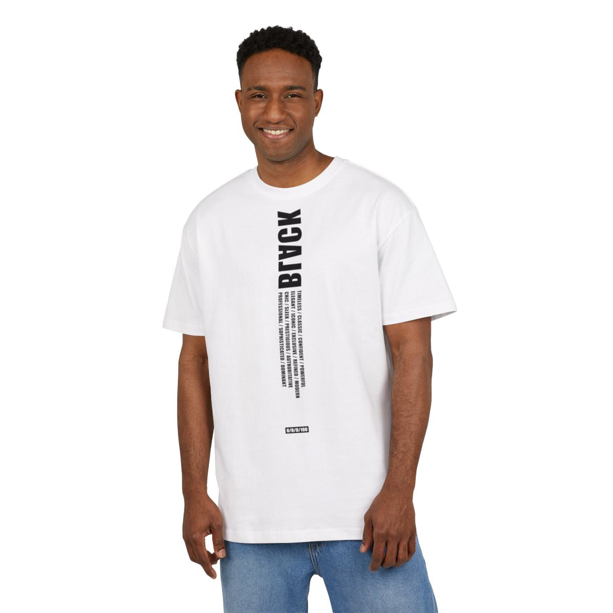 White Tee / Black long text