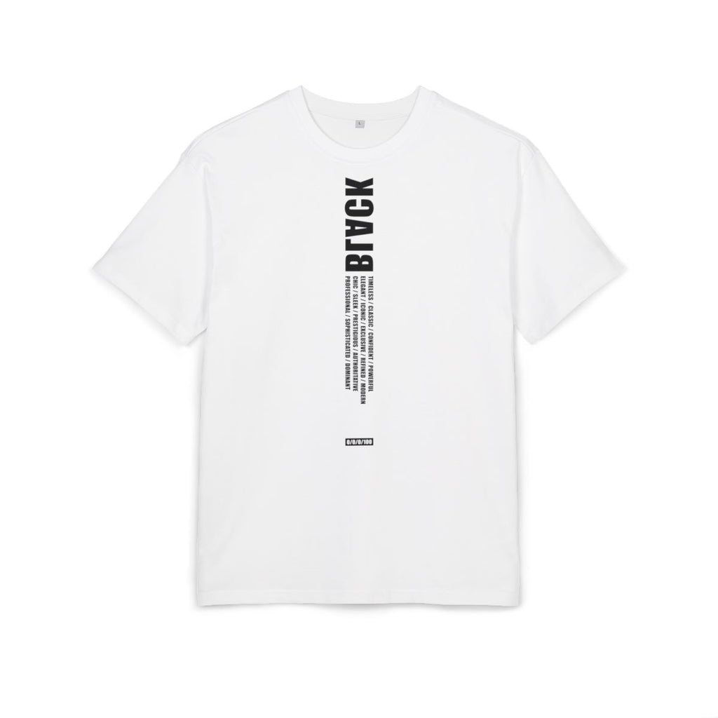 White Tee / Black long text