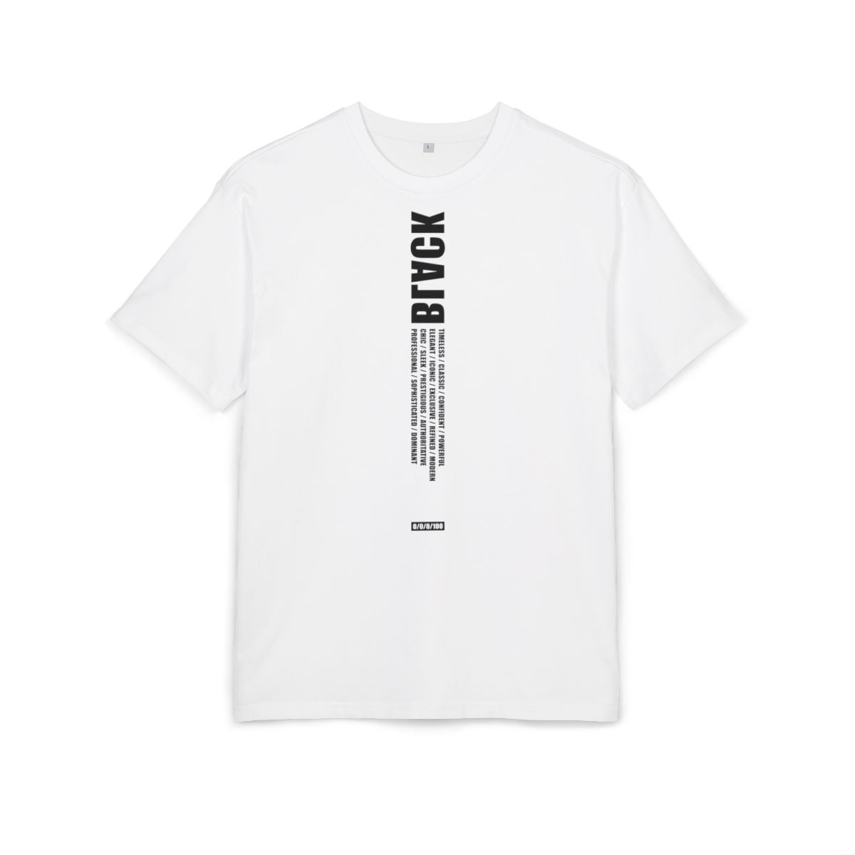 White Tee / Black long text
